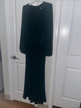 BA NITES Forrest green Long Sleeve Maxi Dress with Draped V-Neck